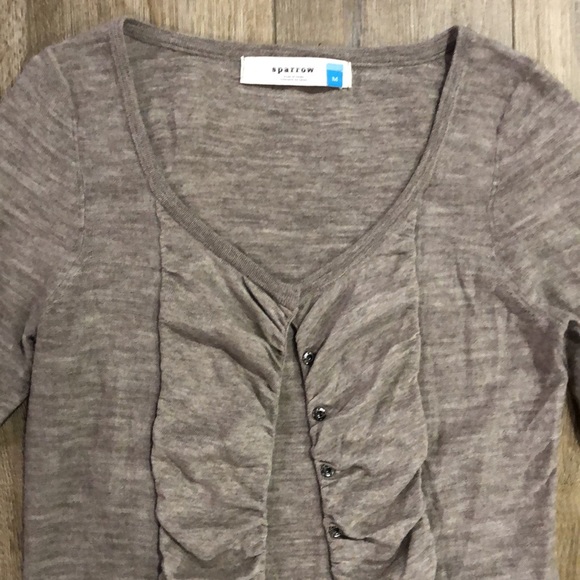 ANTHRO / SPARROW Merino Wool Snap Front Ruched Cardi Sweater - Picture 3 of 8